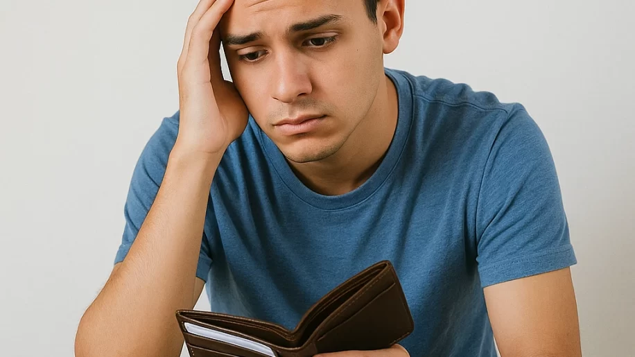 broke student looking at empty wallet