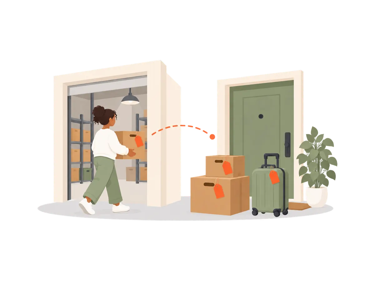 Illustration : deux façons de stocker : un carton déposé à l’entrepôt, ou des articles prêts à être collectés chez vous